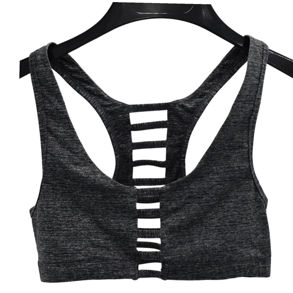 PINK Ultimate Unlined Sports Bra - Heather Gray - Front & Back Cutouts - Medium